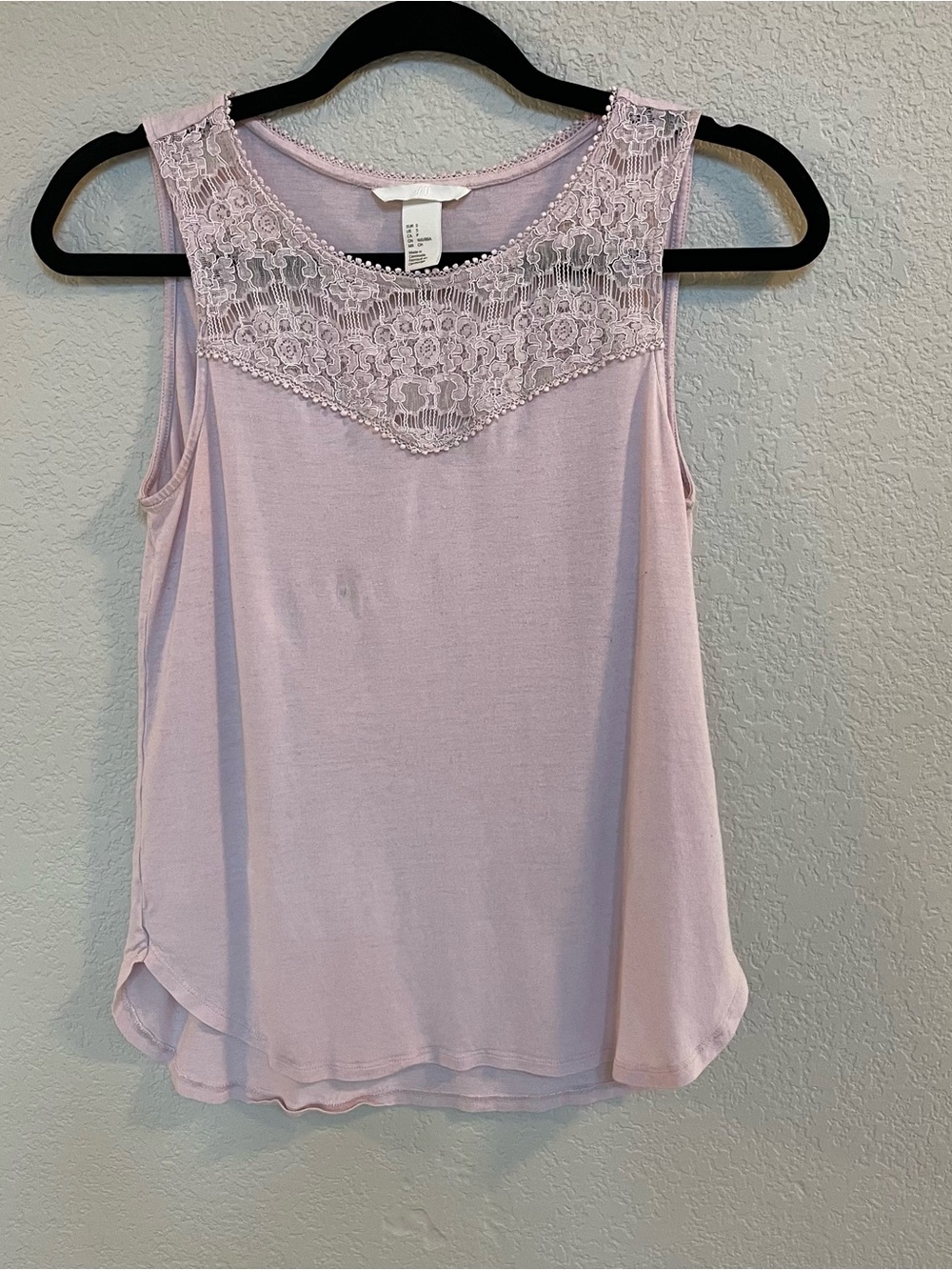 H&M Women Dusty Pink Lace Yoke Sleeveless Tank Top Size S